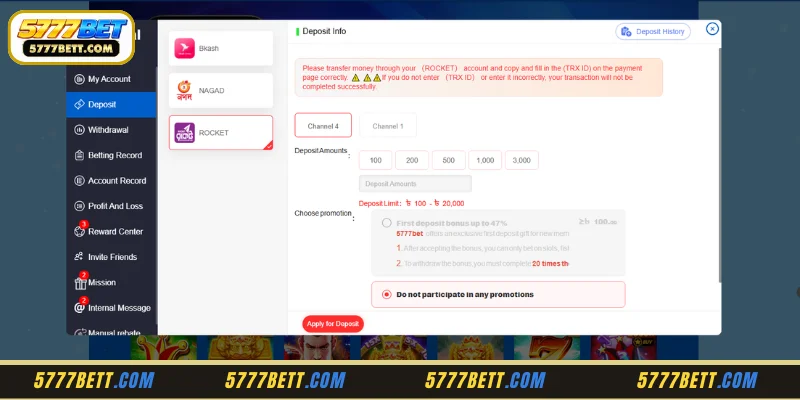 Things to Keep in Mind When Depositing at 5777Bet